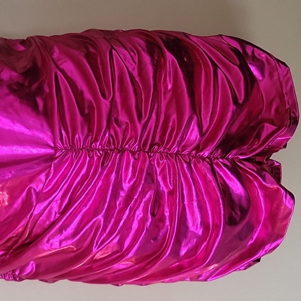 Metallic Fuchsia One-Shoulder Romper - Picture 3 of 6